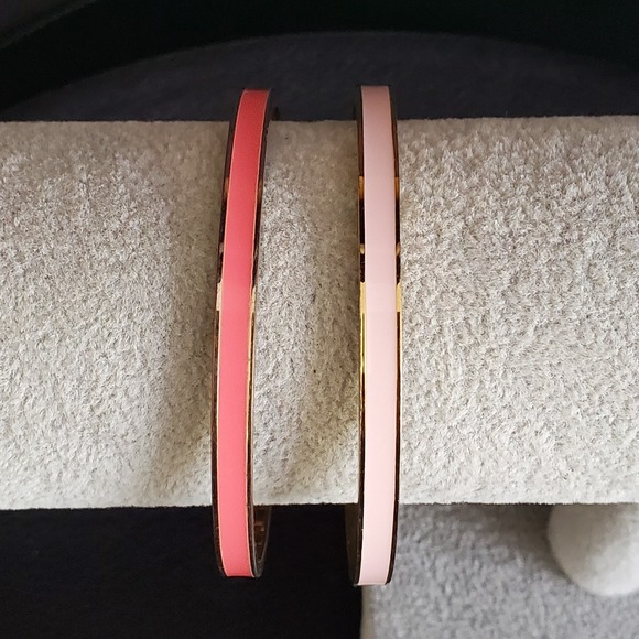 2 Kate Spade Pink Bangle Bracelets Hot to Trot & Toast of the Town Gold Plated - Picture 3 of 10